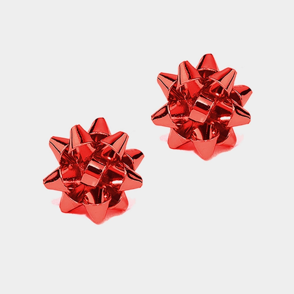 Red Christmas Gift Bow Ribbon Stud Earrings Cute Holiday Fashion Accessories